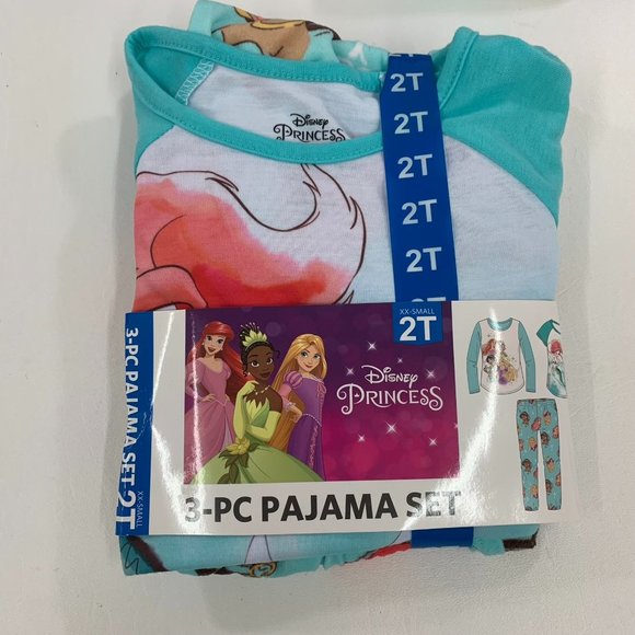 Disney Princess  3-piece Pajama Set 2T Graphic Print Shirts and Pants Blue 2T - Picture 1 of 5